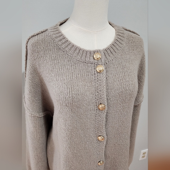 Women's Knit Cardigan Luxury Button Up Sweater Casual Business Grey Size M - Picture 4 of 6